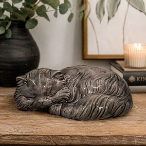 Vintage Gray Sleeping Persian Cat Ceramic Figurine 11” Large Hand Painted Glazed